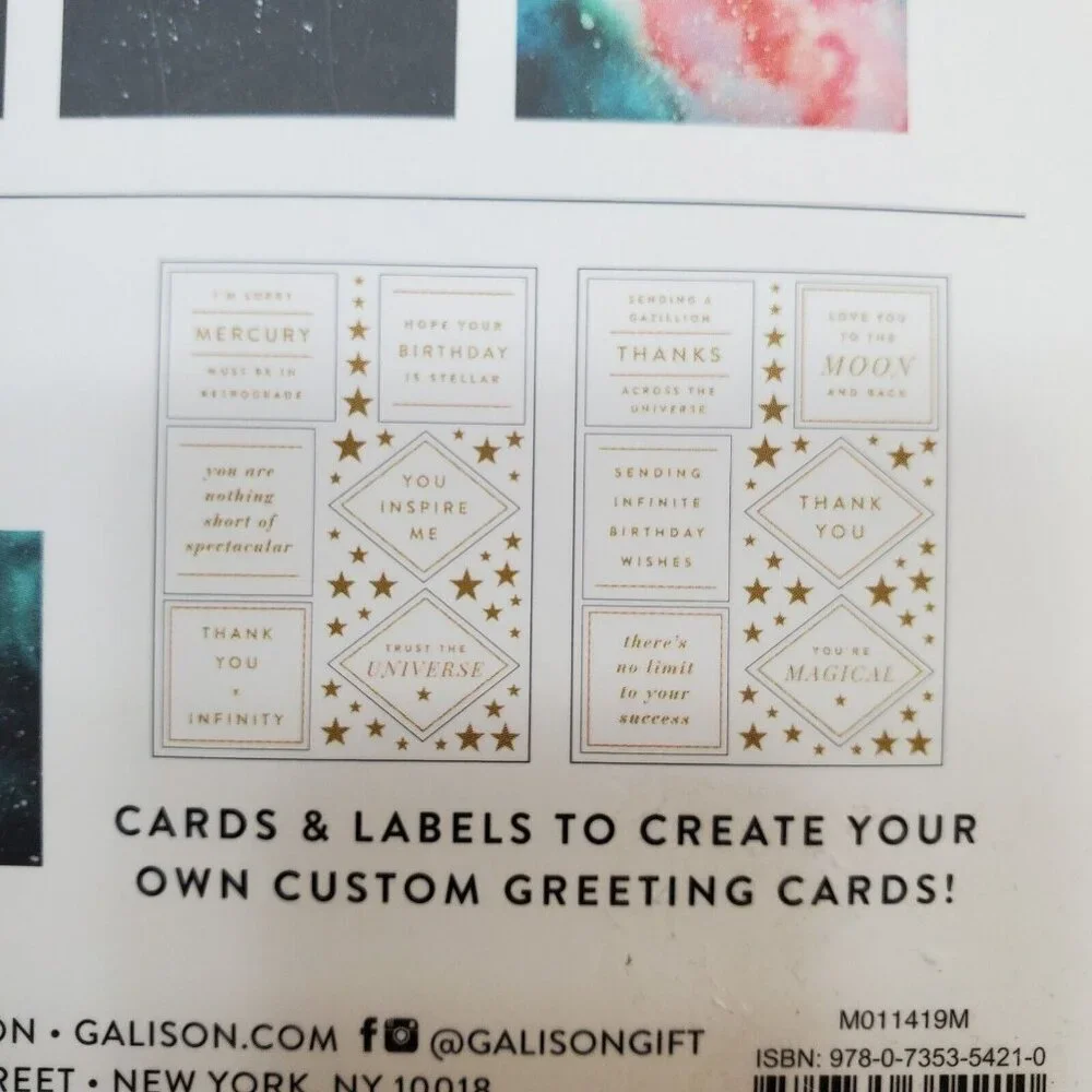Galison Cosmos 12 Note Cards Blank Space Stickers Greetings‎